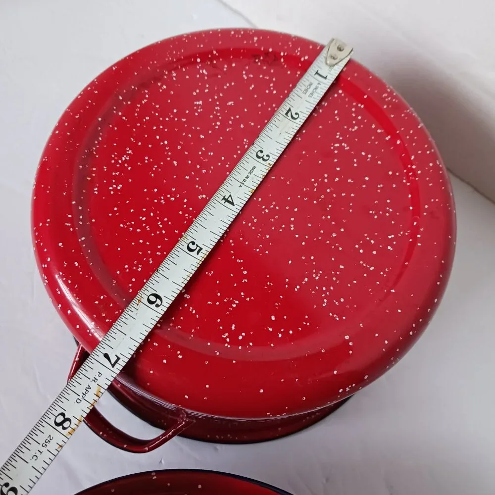 Vintage Red Blue Splatter Spackle Enamelware Cooking Pot